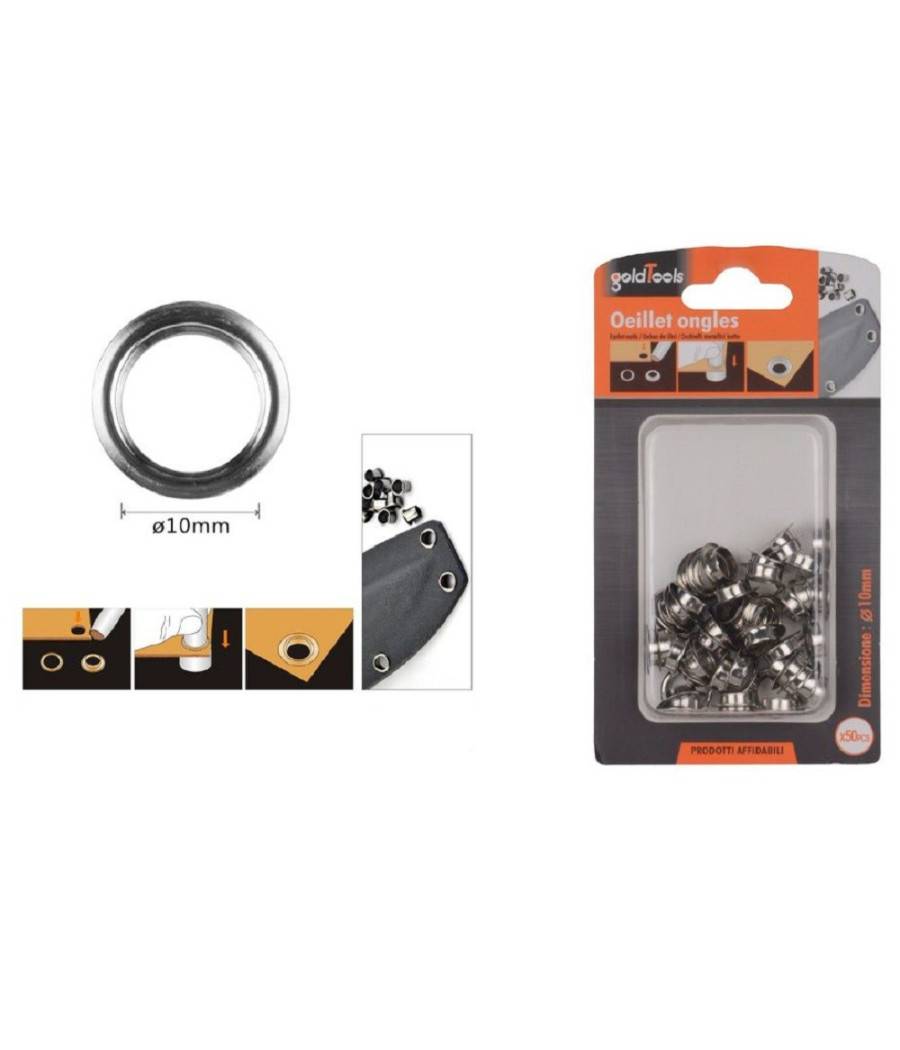 Kit 50pz Occhiello Occhielli Metallici Foro ø10mm In Metallo Argento Pelle 90928 --0