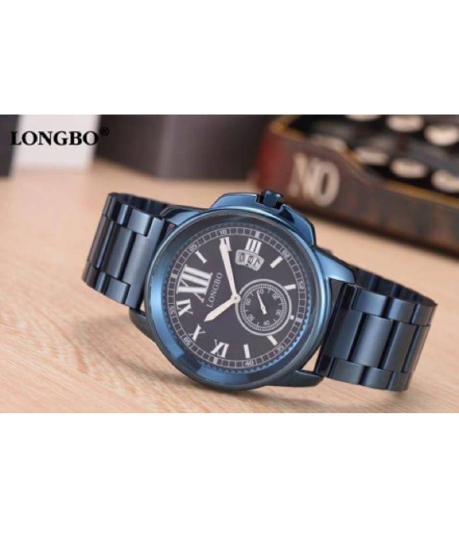 Orologio Polso Acciaio Longbo Uomo Blu Analogico Classico Elegante Waterproof --0