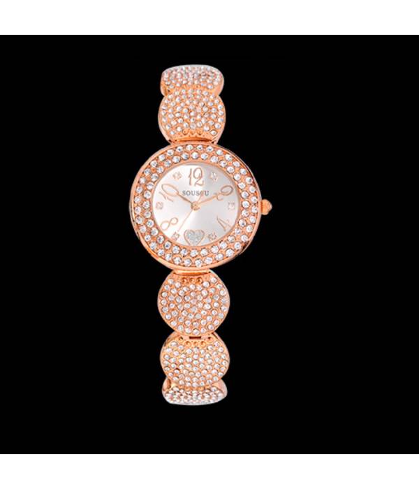 Orologio Da Polso Sousou S6097 Donna Cuore Brillantini Movimento Quarzo Oro Rosa -