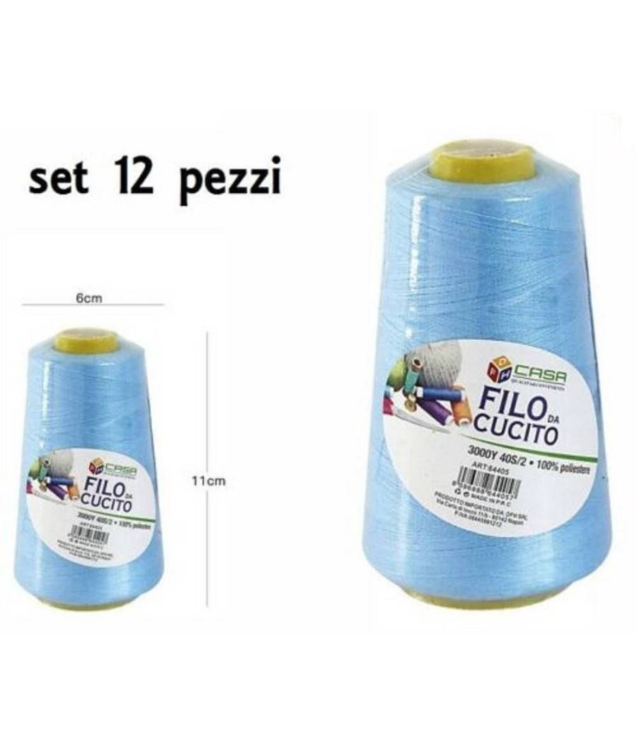 Set 12 Pz Filati A Cono Filo Poliestere Cucito 3000y 40s/2 Azzurro Cotone --0