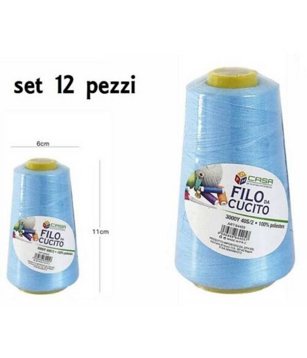 Set 12 Pz Filati A Cono Filo Poliestere Cucito 3000y 40s/2 Azzurro Cotone -