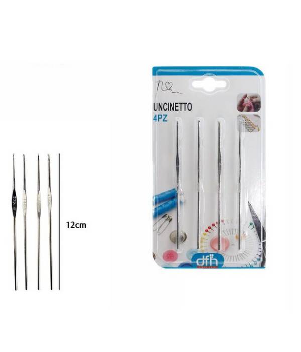 Set 4 Pezzi Uncinetto In Metallo Per Maglia Cotone Sartoria Sarta Cucito 53253 -