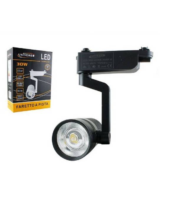 Faretto Led Binario Nero Lampada Pista 30watt Luce Naturale Calda Fredda F-30w8h - -Bianco Naturale -