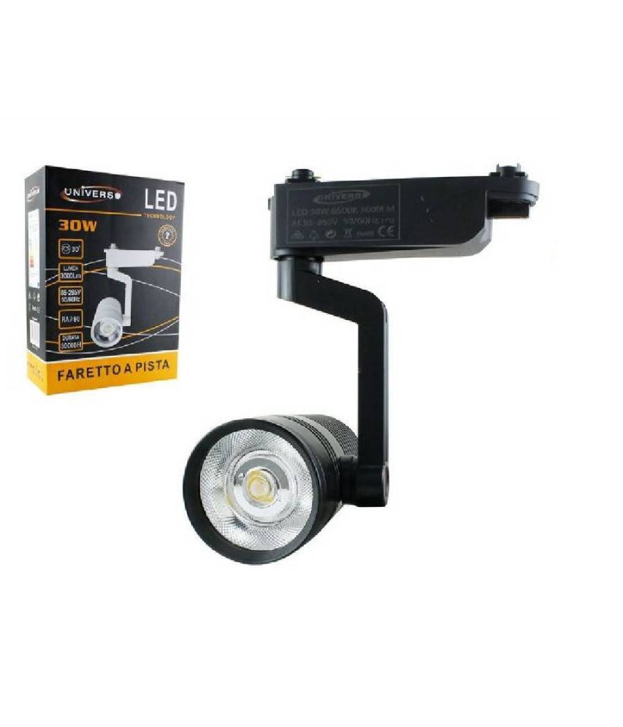 Faretto Led Binario Nero Lampada Pista 30watt Luce Naturale Calda Fredda F-30w8h - -Bianco Naturale --0