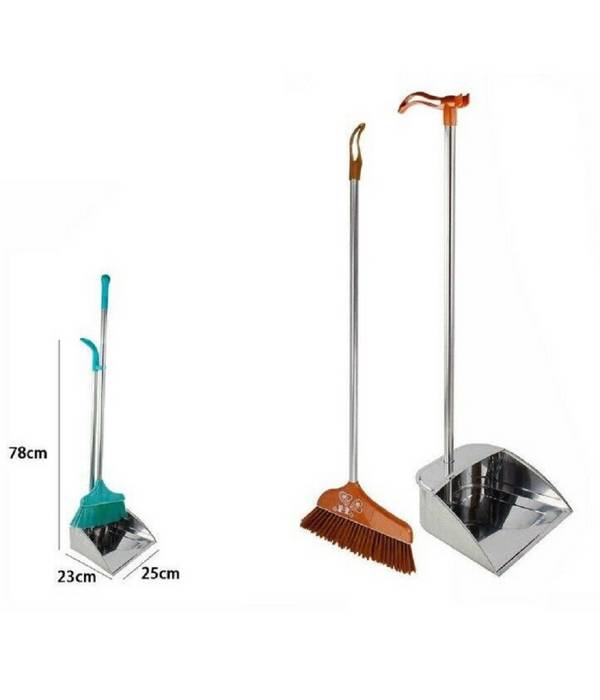 Paletta In Alluminio Acciaio 78 X 23 X 25 Cm + Scopa Pulizia Casa Ufficio 69549 -