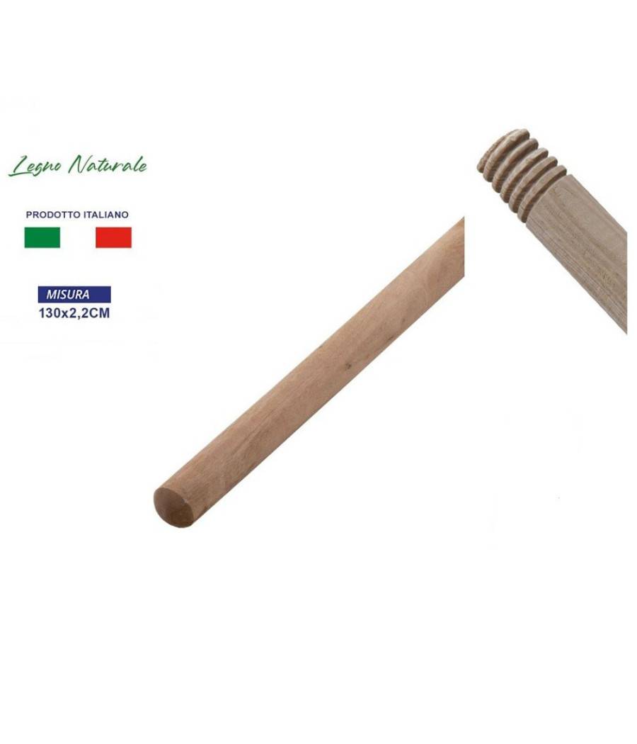 Bastone Manico In Legno Naturale Per Scopa Pulizia Casa Lunghezza 130 Cm --0