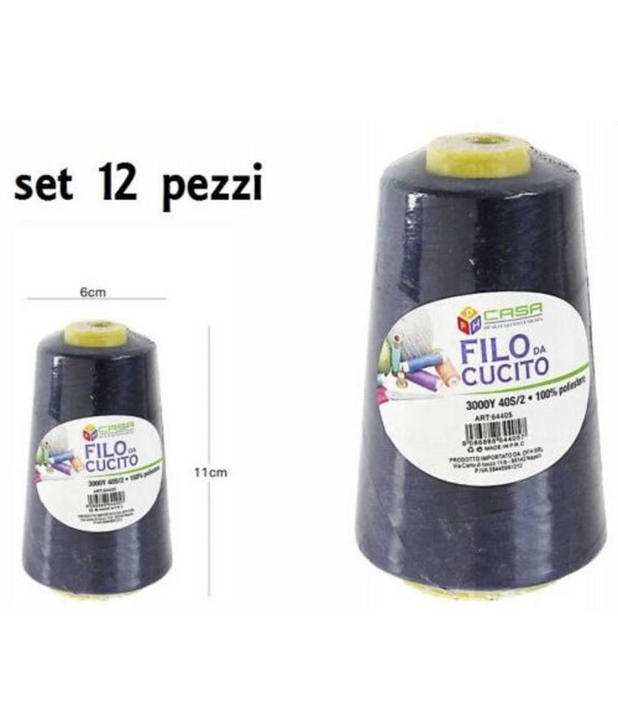 Set 12 Pz Filati A Cono Filo Poliestere Cucito 3000y 40s/2 Blu Gomitolo Cotone --0