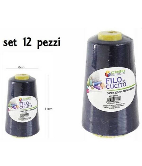 Set 12 Pz Filati A Cono Filo Poliestere Cucito 3000y 40s/2 Blu Gomitolo Cotone -
