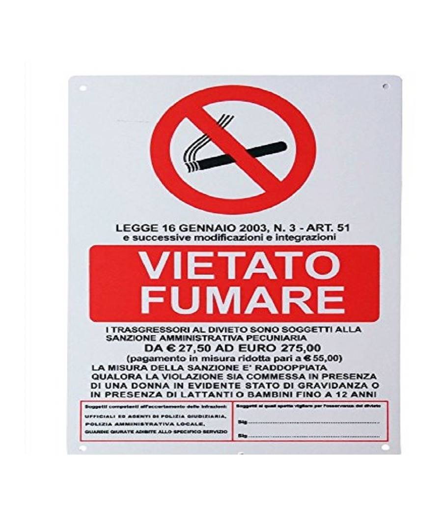 Cartello Vietato Fumare Legge Trasgressori Segnaletica Sicurezza Avvertimento --0