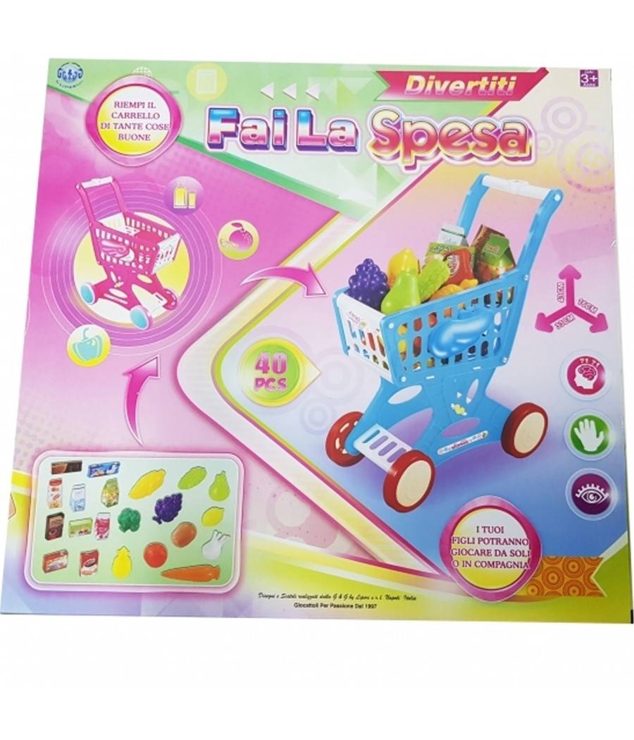 Carrello Spesa 40 Prodotti Market 43x33x16 Cm Verdura Frutta Latte Gioco Bambini --0
