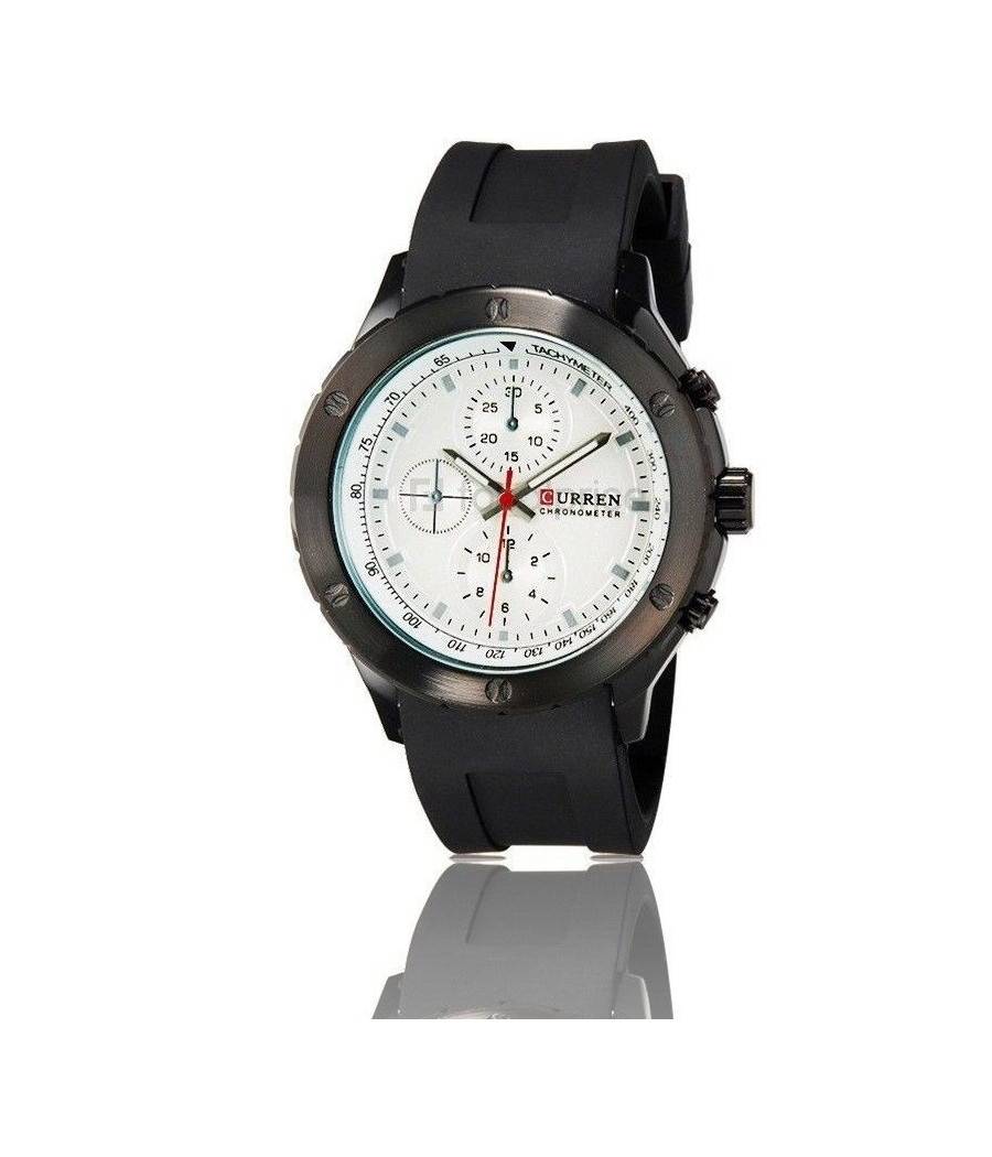 Orologio Polso Curren 8165 Uomo Sport Analogico Quarzo Nero Quad Bianco --0