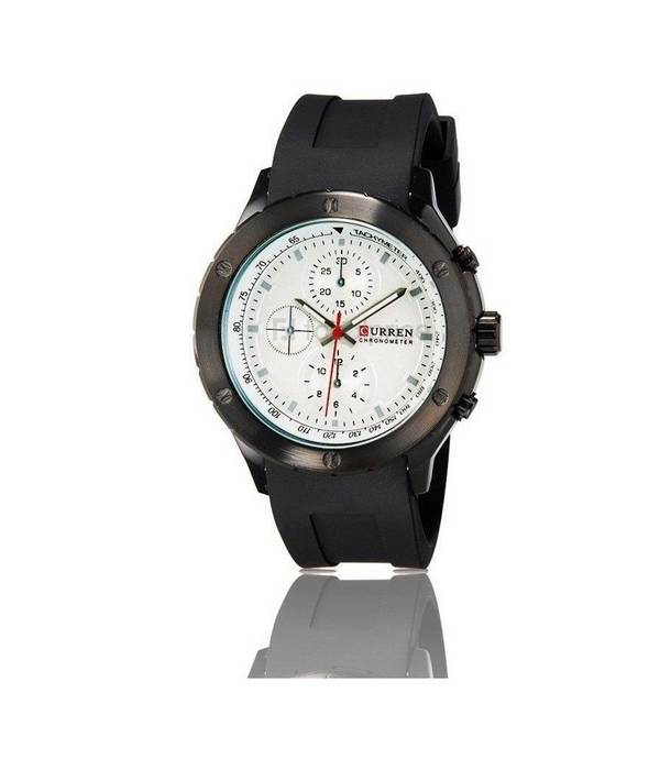 Orologio Polso Curren 8165 Uomo Sport Analogico Quarzo Nero Quad Bianco -