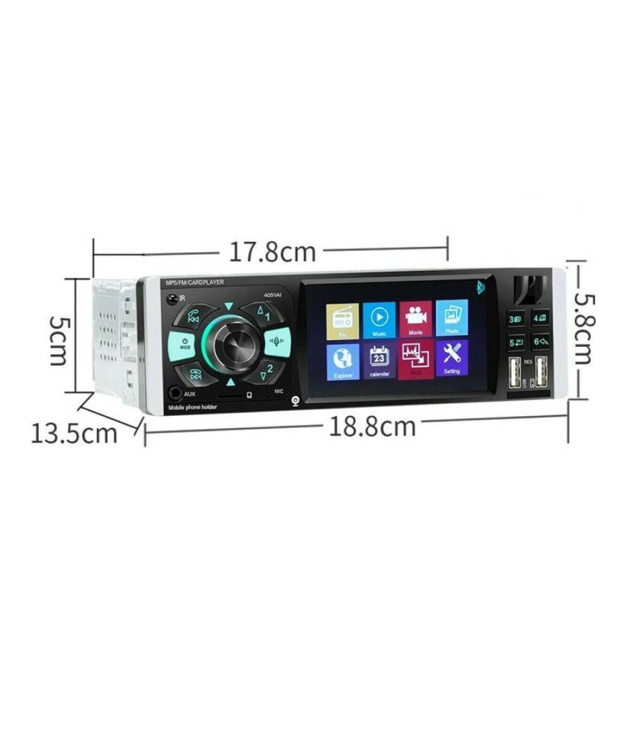 Autoradio 1 Din Display Tft 4.1" Stereo 45wx4 Bluetooth Usb Aux Mp3 Media 4051ai --2