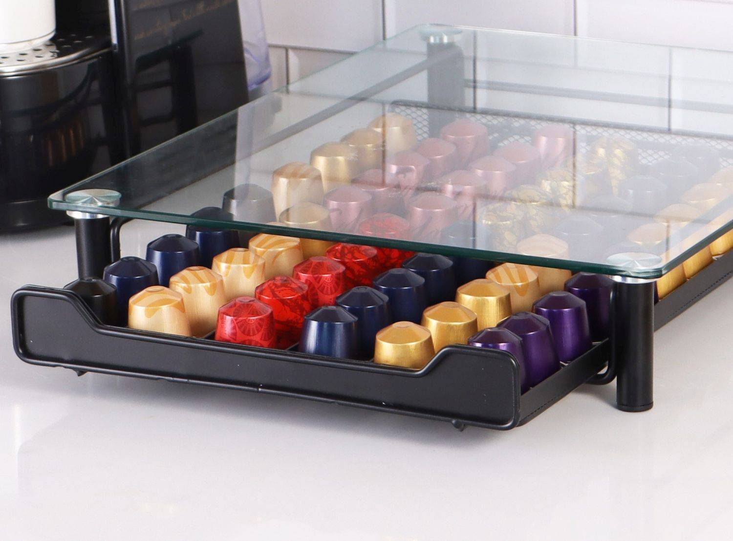 Cassetto capsule caffè per 60 capsule compatibile con dispenser capsule Nespresso Glass-1