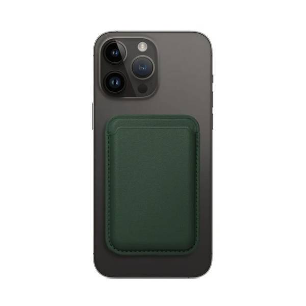 Portafoglio in pelle magnetica per dispositivi da iPhone 12 in su supporta la tecnologia MagSafe, verde scuro