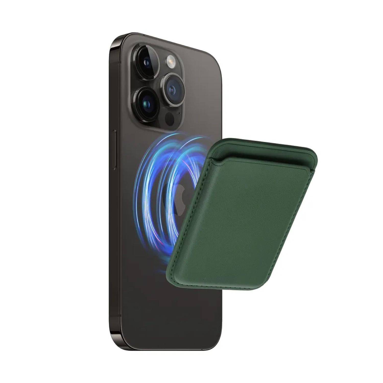 Portafoglio in pelle magnetica per dispositivi da iPhone 12 in su supporta la tecnologia MagSafe, verde scuro-1