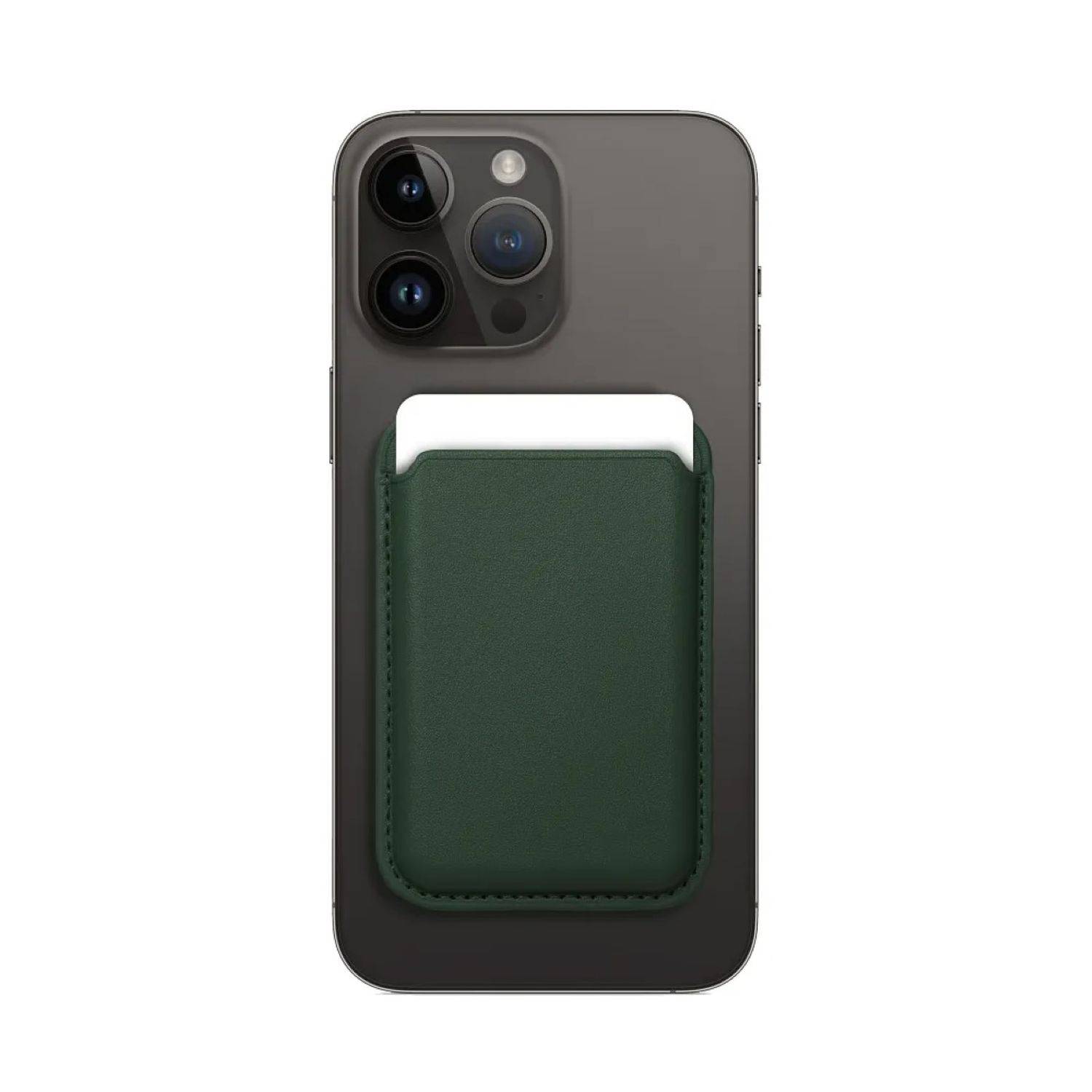 Portafoglio in pelle magnetica per dispositivi da iPhone 12 in su supporta la tecnologia MagSafe, verde scuro-4