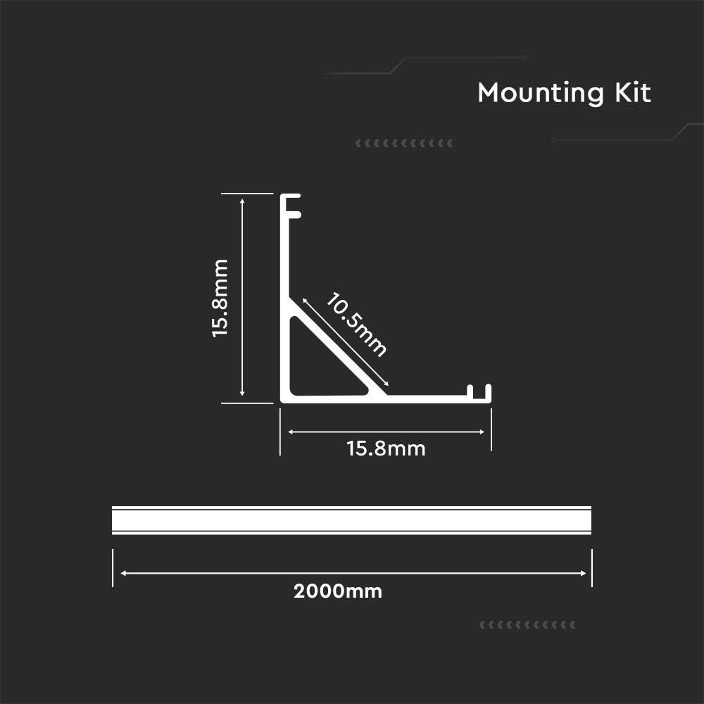 V-TAC Profilo Angolare Strip LED L:10.5mm Silver/Copertura Opaca 2000x15.8x15.8mm-1