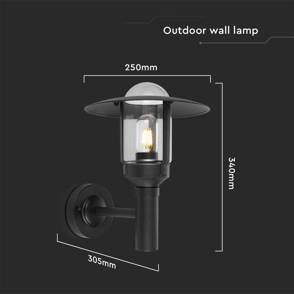 V-TAC Applique LED da Esterno E27 (max 60W) Lampione Lanterna Nera IP44-3