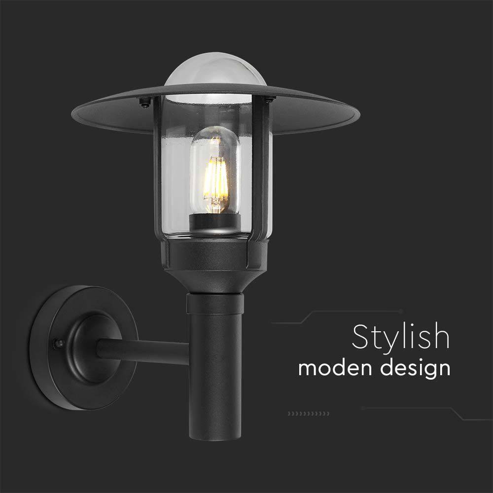 V-TAC Applique LED da Esterno E27 (max 60W) Lampione Lanterna Nera IP44-4