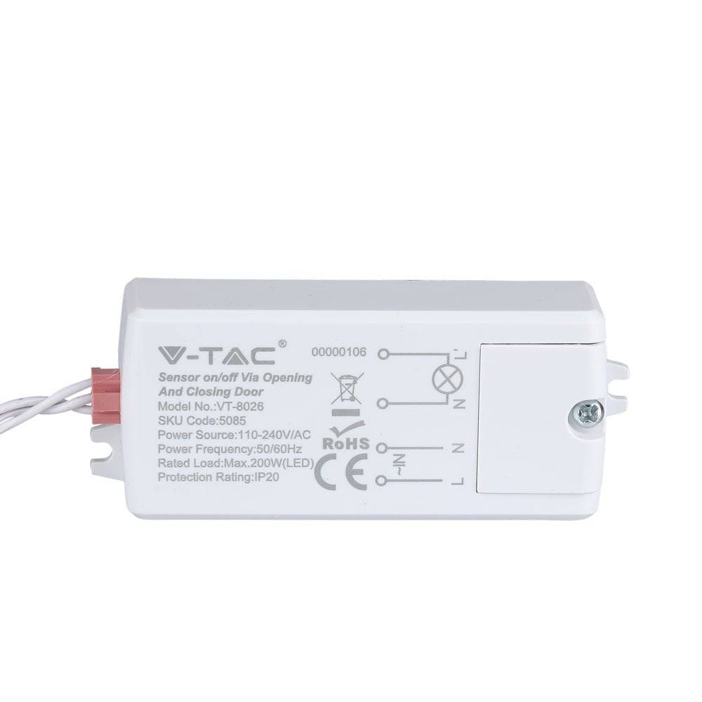 V-TAC Sensore Movimento Infrarossi 30° Attivazione tramite Apertura/Chiusura Porta IP20-0