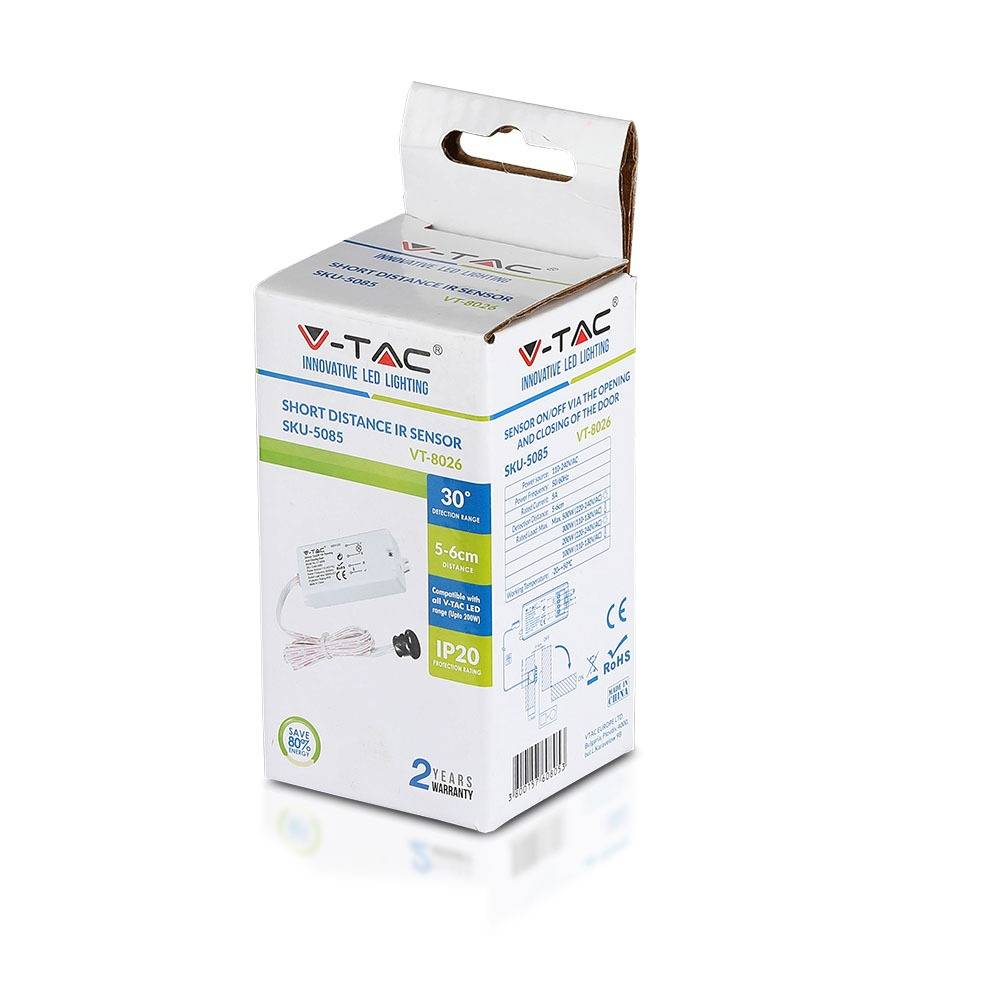 V-TAC Sensore Movimento Infrarossi 30° Attivazione tramite Apertura/Chiusura Porta IP20-4