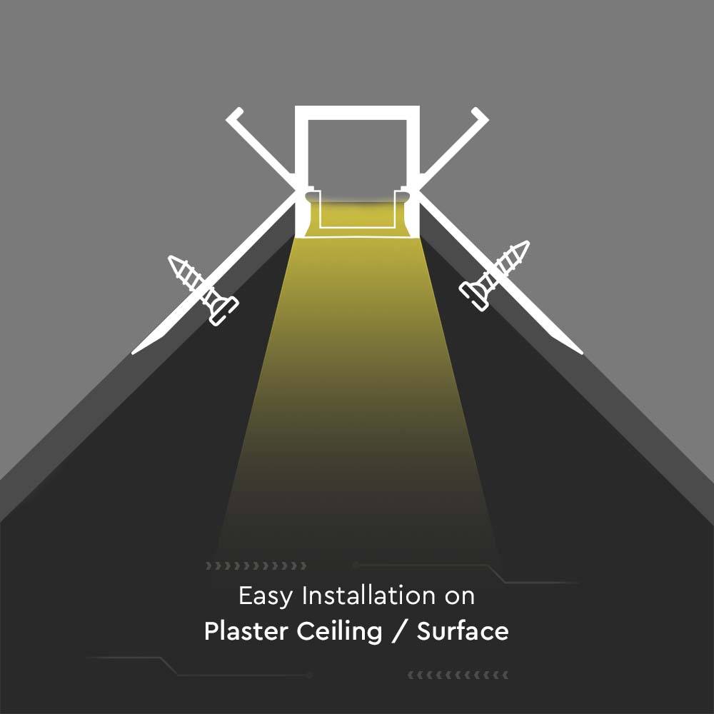 V-TAC Profilo Interno Cartongesso Strip LED L:9.5mm Silver/Copertura Opaca 2000x45.4mm-2