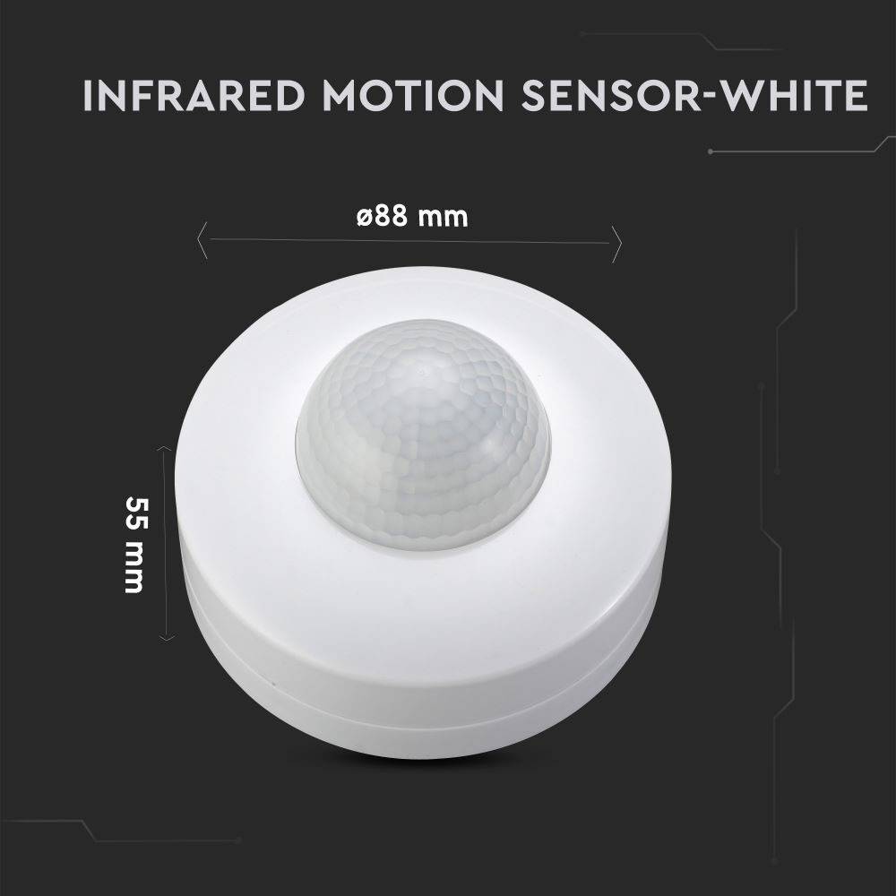 V-TAC Sensore Movimento Infrarossi 360° a Plafone, Funzionalità ON/OFF Bianco IP20-4