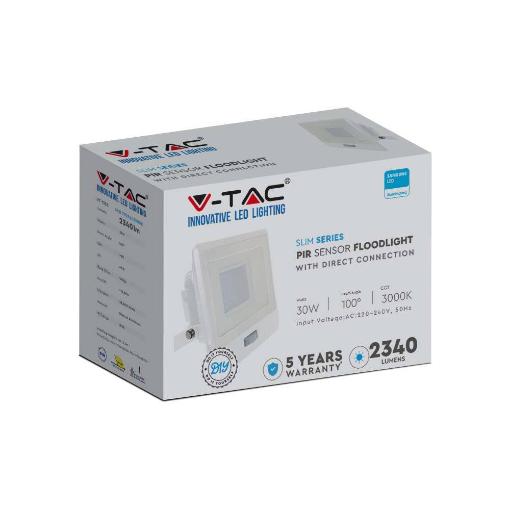 V-TAC Faro LED SMD Chip Samsung 30W con Sensore PIR Bianco 6500K IP65-4
