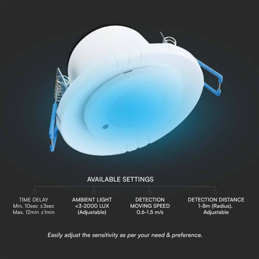 V-TAC Sensore Movimento Microonde 300W 360° Orientabile a Incasso-4