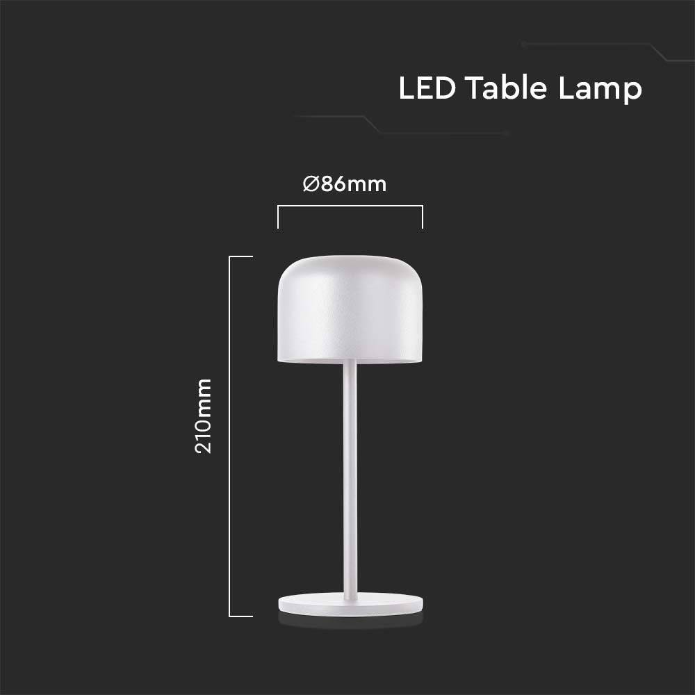 V-TAC Lampada LED da Tavolo 1.5W 2200mAh Ricaricabile, Bianco, Touch, CCT 2in1-3