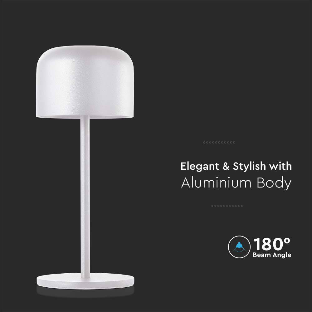 V-TAC Lampada LED da Tavolo 1.5W 2200mAh Ricaricabile, Bianco, Touch, CCT 2in1-4