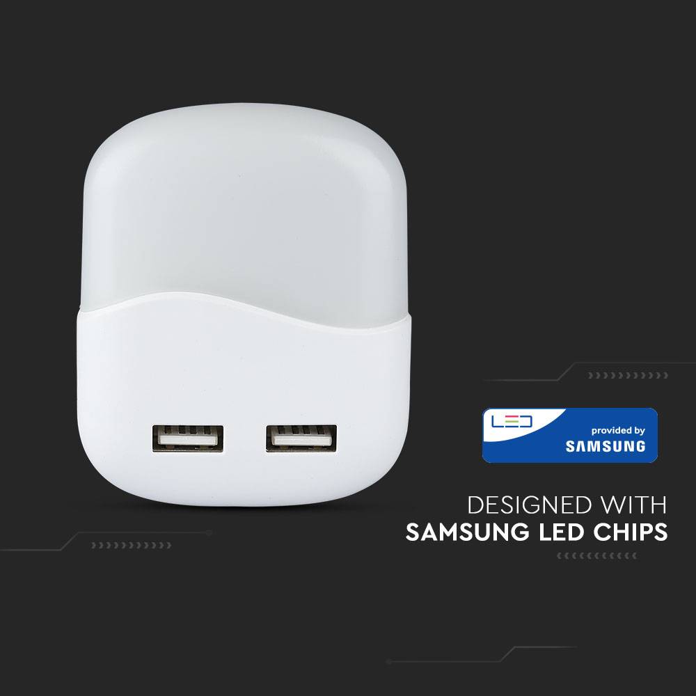 V-TAC Faretto LED Chip Samsung Segnapasso Notturno 0,45W Sensore Crepuscolare 3000K IP20-1