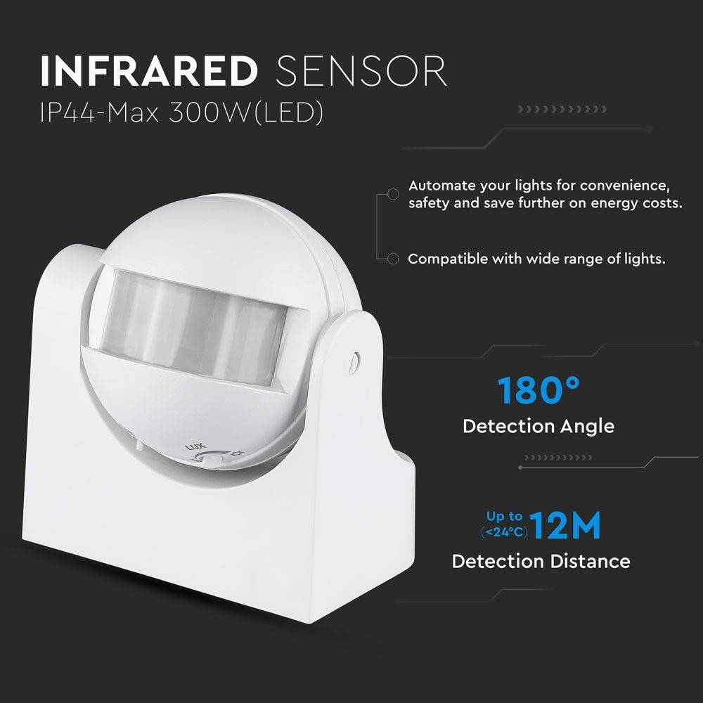 V-TAC Sensore di Movimento a Infrarossi 180° Montaggio a Plafone (Max 1200W) IP44-1
