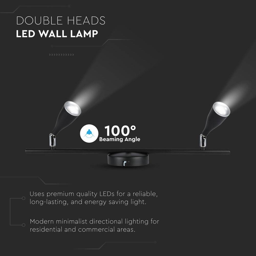 Lampada da muro Led 9W (2x4.5W) Wall Light colore nero V-TAC VT-810 3000K-1