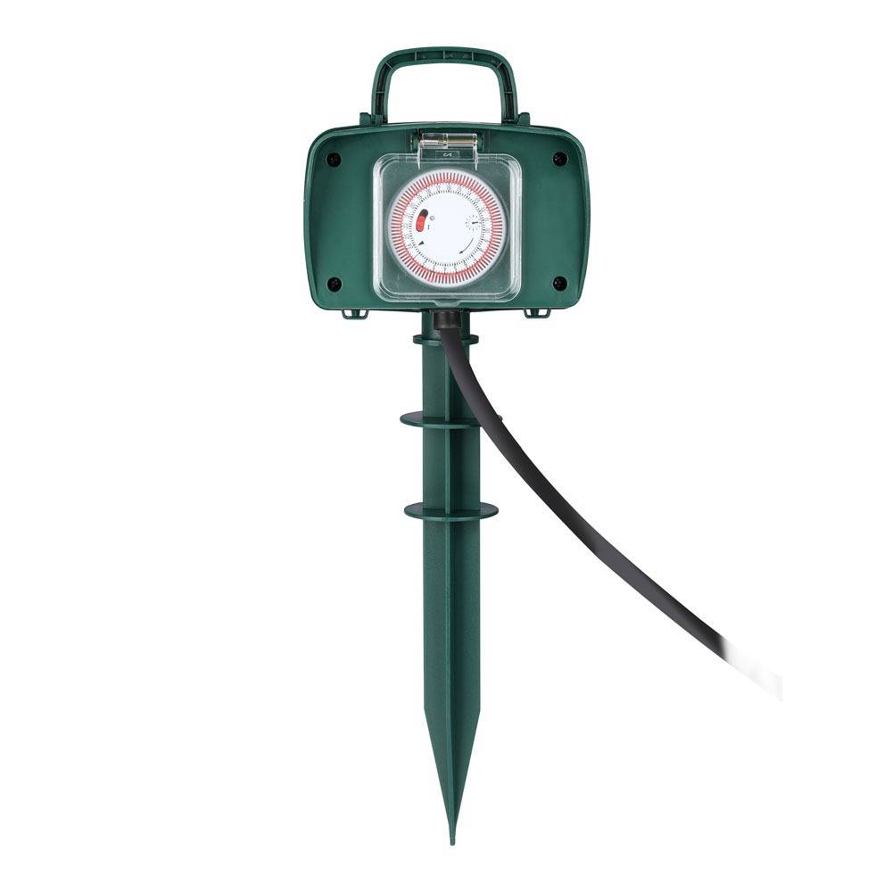 V-TAC Multipresa Giardino 3m 2x Prese Schuko 16A Spina 16A Timer Meccanico IP44-3