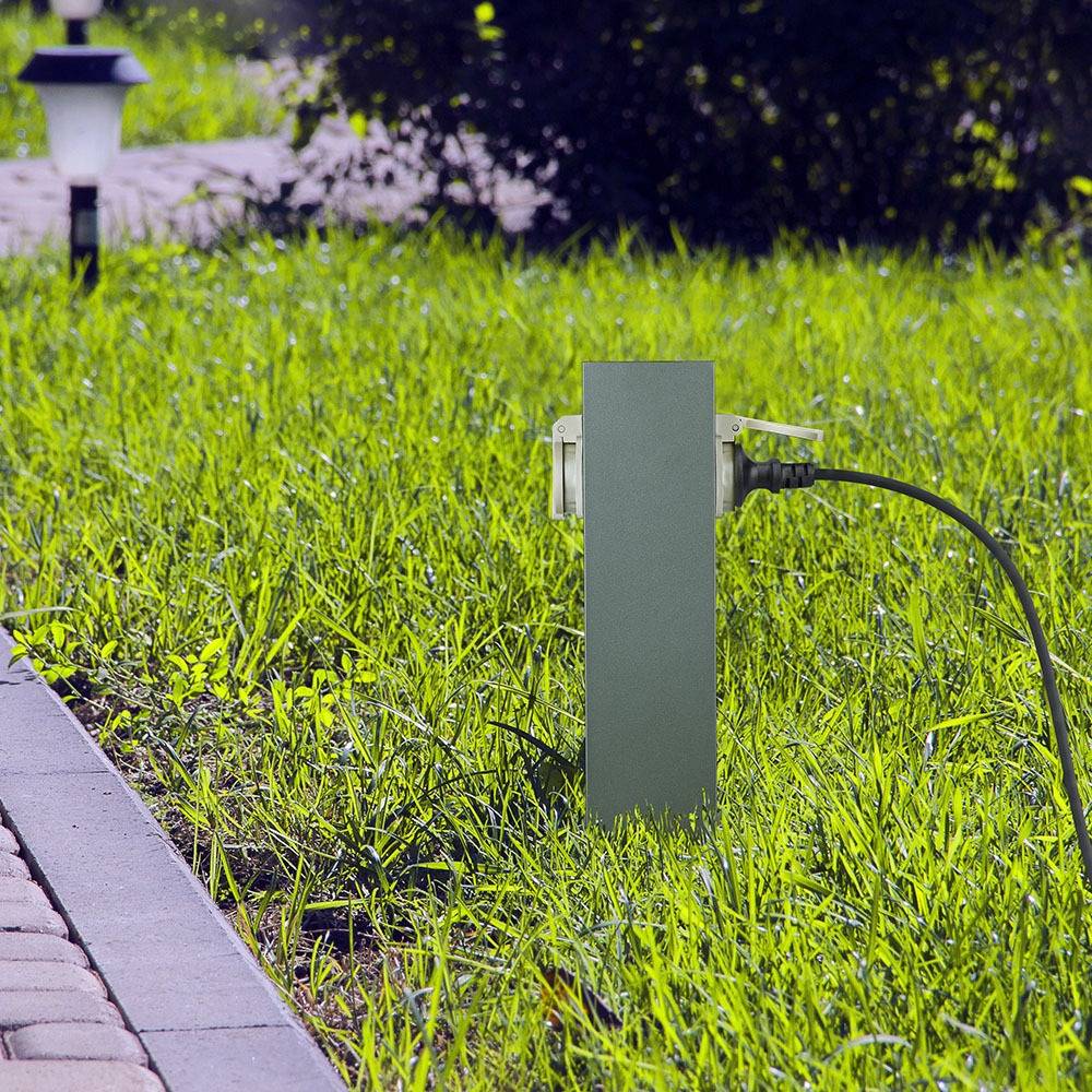 V-TAC Multipresa Giardino 2x Prese 16A (Schuko) Acciaio Grigio Scuro 127x300mm IP44-2