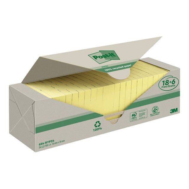 Blocco Post it - 654-RYP24 - 76 x 76 mm - carta riciclata - giallo - 100 fogli - Post it - conf. 24 blocchi-3