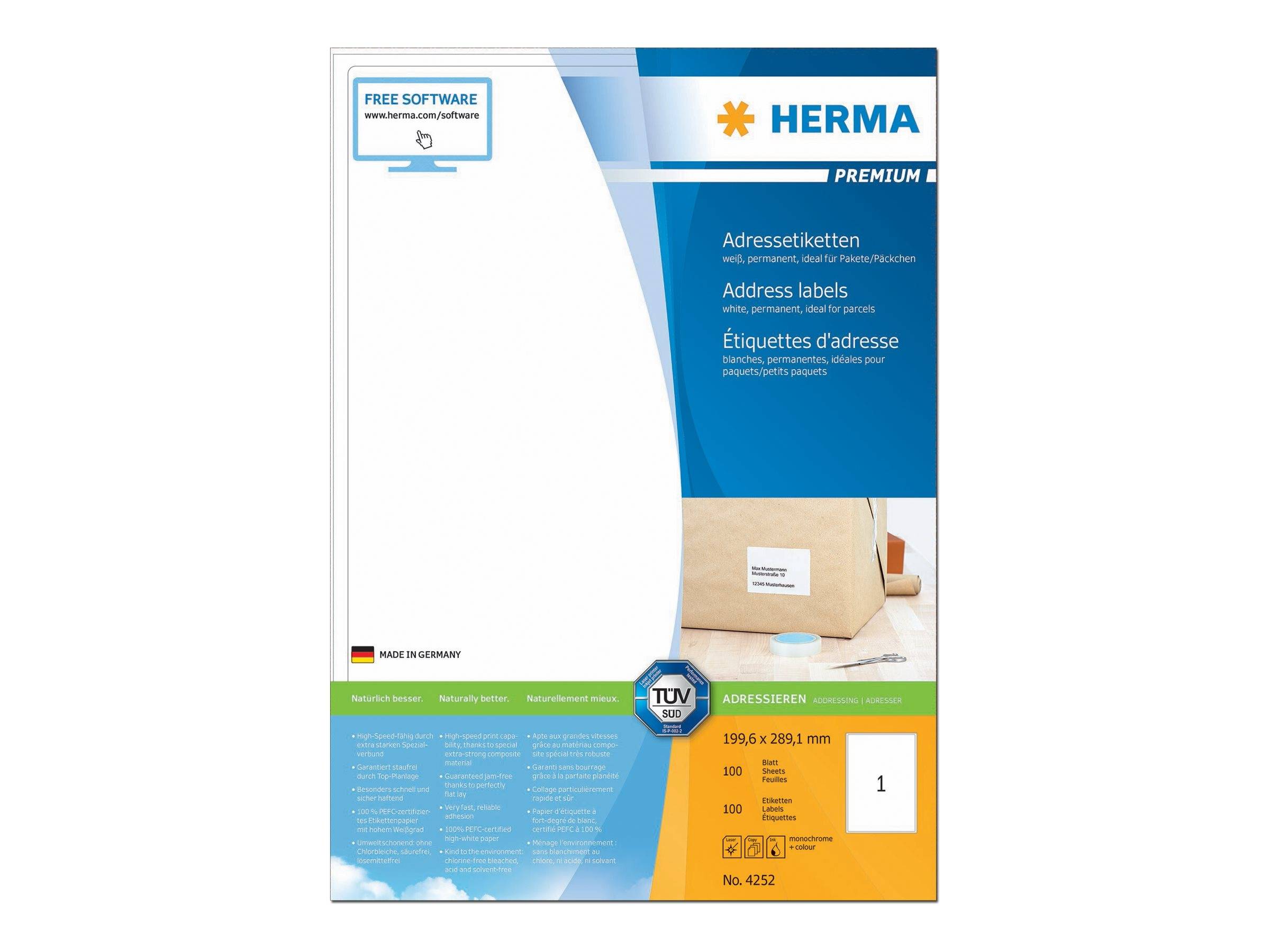 HERMA Premium - Permanent selbstklebende, matte laminierte Adressetiketten aus Papier - weiß - 199,6 x 289,1 mm - 600 Et-0