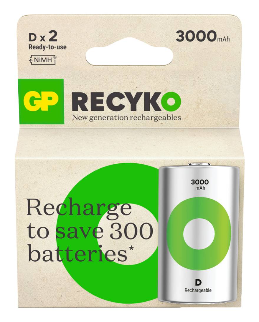 Batteria GP ReCyko D Mono NiMH 3000 mAh 1,2 V da 2-0