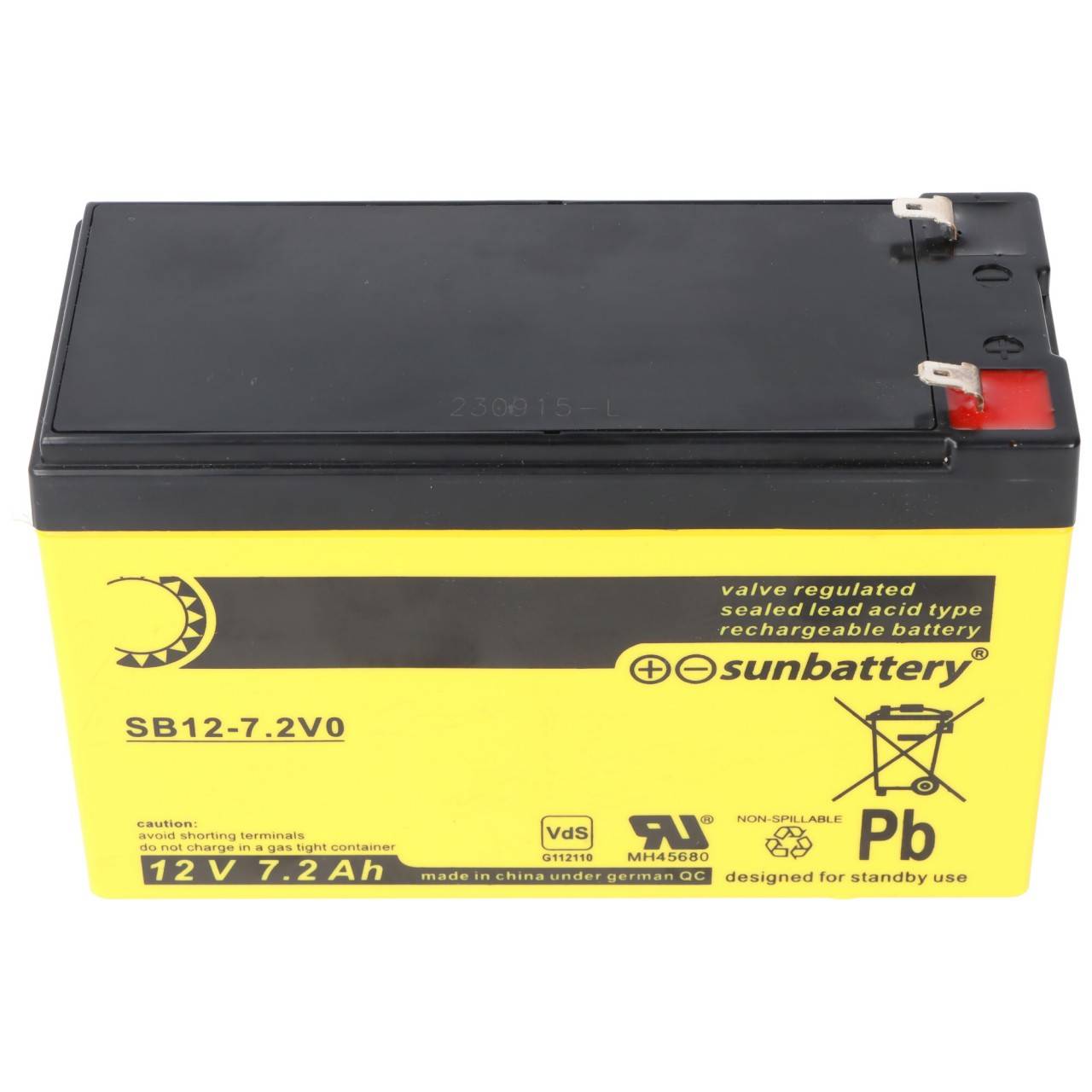 Batteria Sun Battery SB12-7.2V0, 12V 7.2Ah, 7.2-12L, batteria al piombo AGM-0
