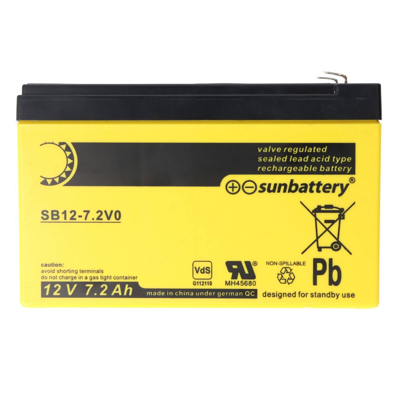 Batteria Sun Battery SB12-7.2V0, 12V 7.2Ah, 7.2-12L, batteria al piombo AGM-3