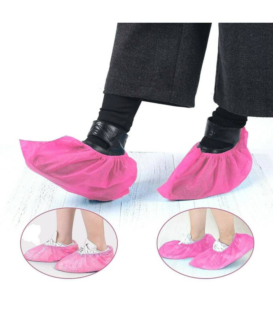 Set 10 Pz Copriscarpe Monouso Calzari Copri Scarpa Usa E Getta Dpi 40x15cm Rosa --0