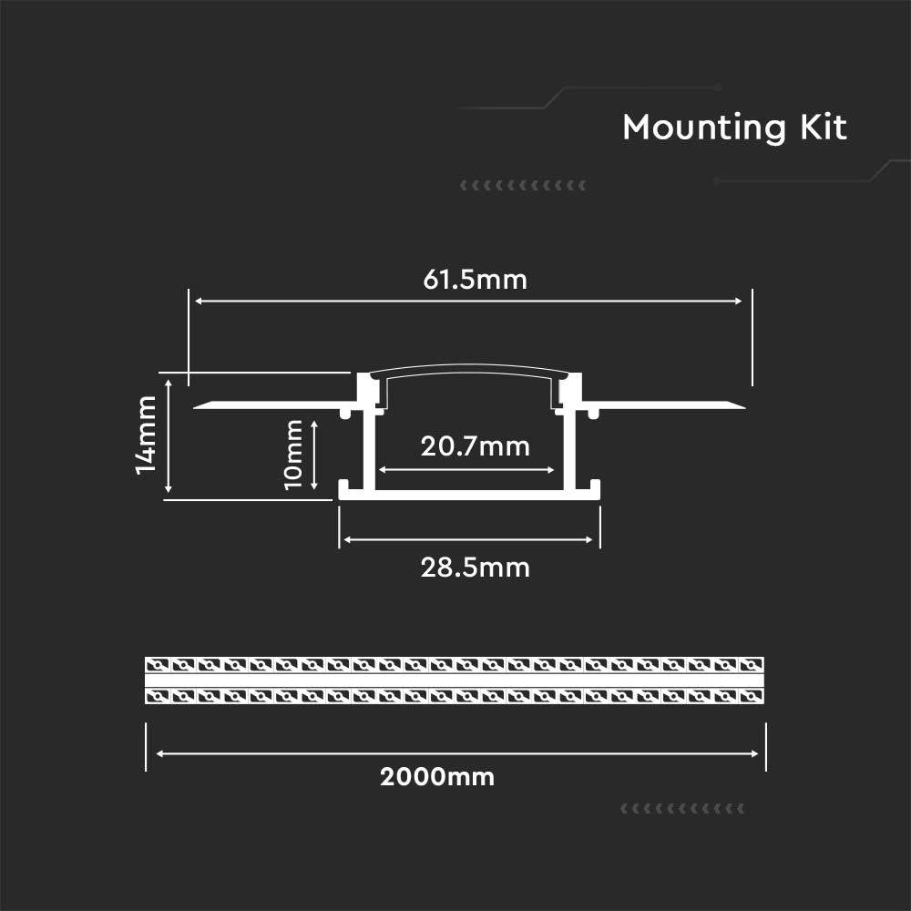 V-TAC Profilo per Cartongesso Strip LED L:20.7mm Silver/Copertura Opaca 2000x61.5x14mm-2