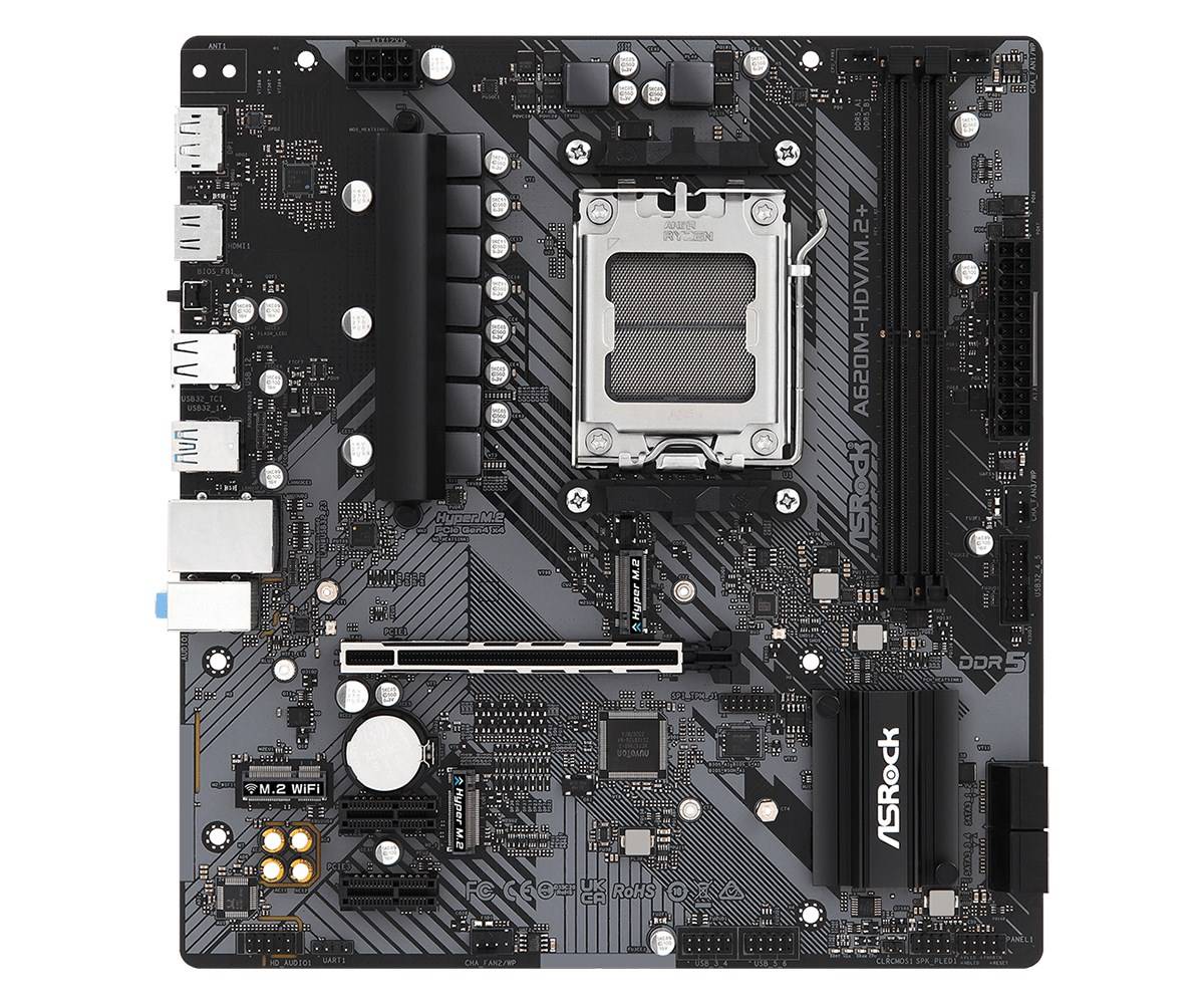ASRock A620M-HDV/M.2+ - scheda madre - micro ATX - Socket AM5 - chipset AMD A620 - USB 3.2 Gen 1, USB-C 3.2 Gen 1 - Giga-1