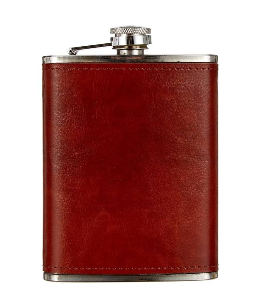 Fiaschetta In Acciaio Inox Foderata In Pelle Imbuto Incluso Per Liquori Whisky --0