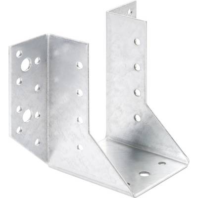 Connettore angolare metallico con più fori per il fissaggio di elementi costruttivi, utilizzato nell'edilizia in legno e metallo per garantire stabilità.