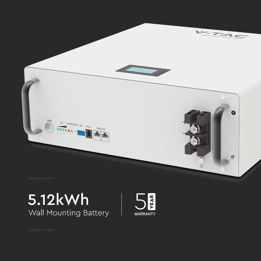V-TAC Batteria Accumulo LV 5.12kWh LFP 51.2V 100Ah 100A Bianca CEI 0-21-2