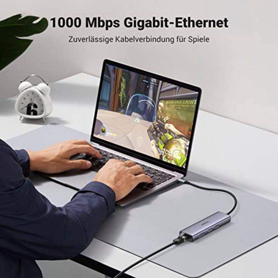 UGREEN USB-C to 2*USB3.0+HDMI+RJ 45+SD&TF +PD port Hub (90568)-1