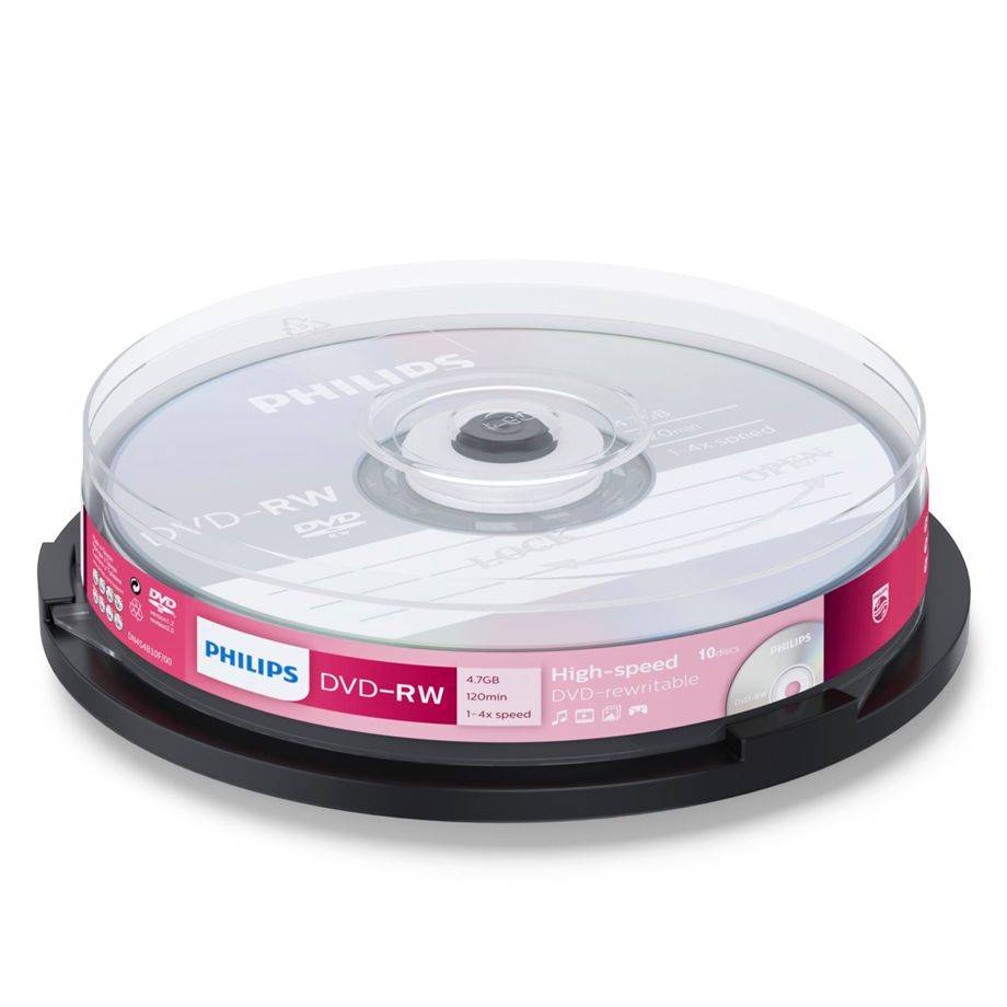 Philips DN4S4B10F - 10 x DVD-RW - 4,7GB (120 Min.) 1x - 4x - Spindel (DN4S4B10F/00)-0